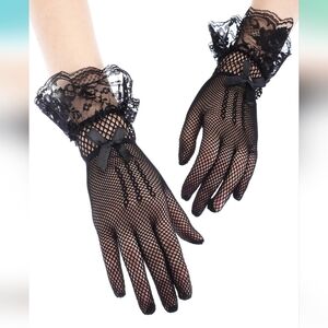 🐎 NEW! Vintage Retro Style  Black Fishnet Lace Gloves OS